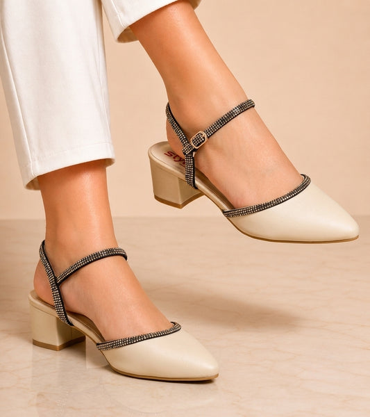 "Walkzy Glitter Block Heel Mules with Stone Detailing — Shine Every Step