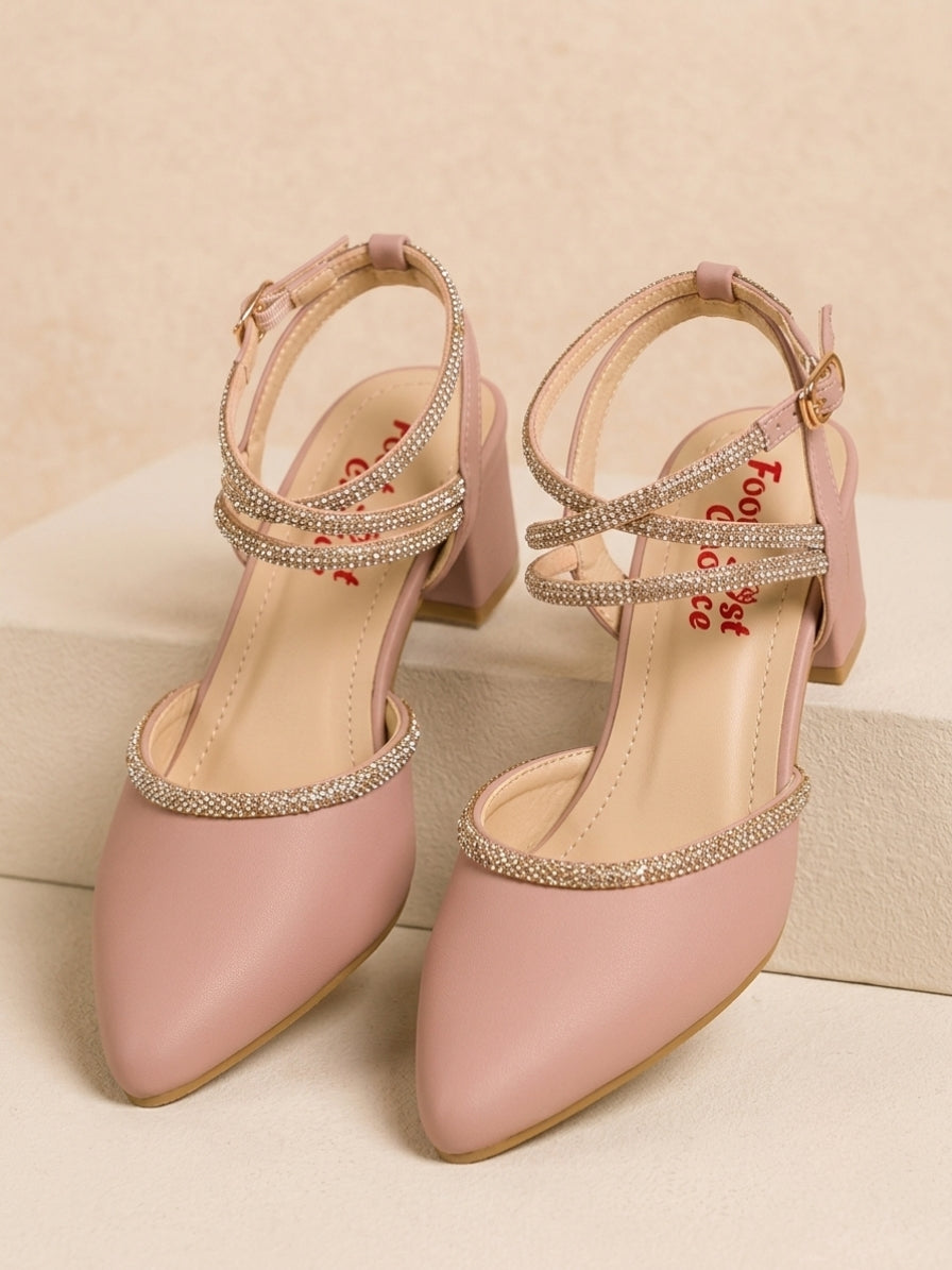 "Walkzy Glitter Block Heel Mules with Stone Detailing — Shine Every Step