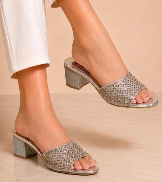 Walkzy Crystal Mesh Heel Mule — Slide Into Glamour Effortlessly!