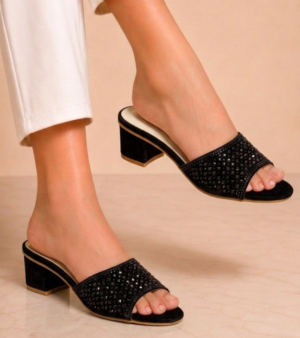 Walkzy Crystal Mesh Heel Mule — Slide Into Glamour Effortlessly!