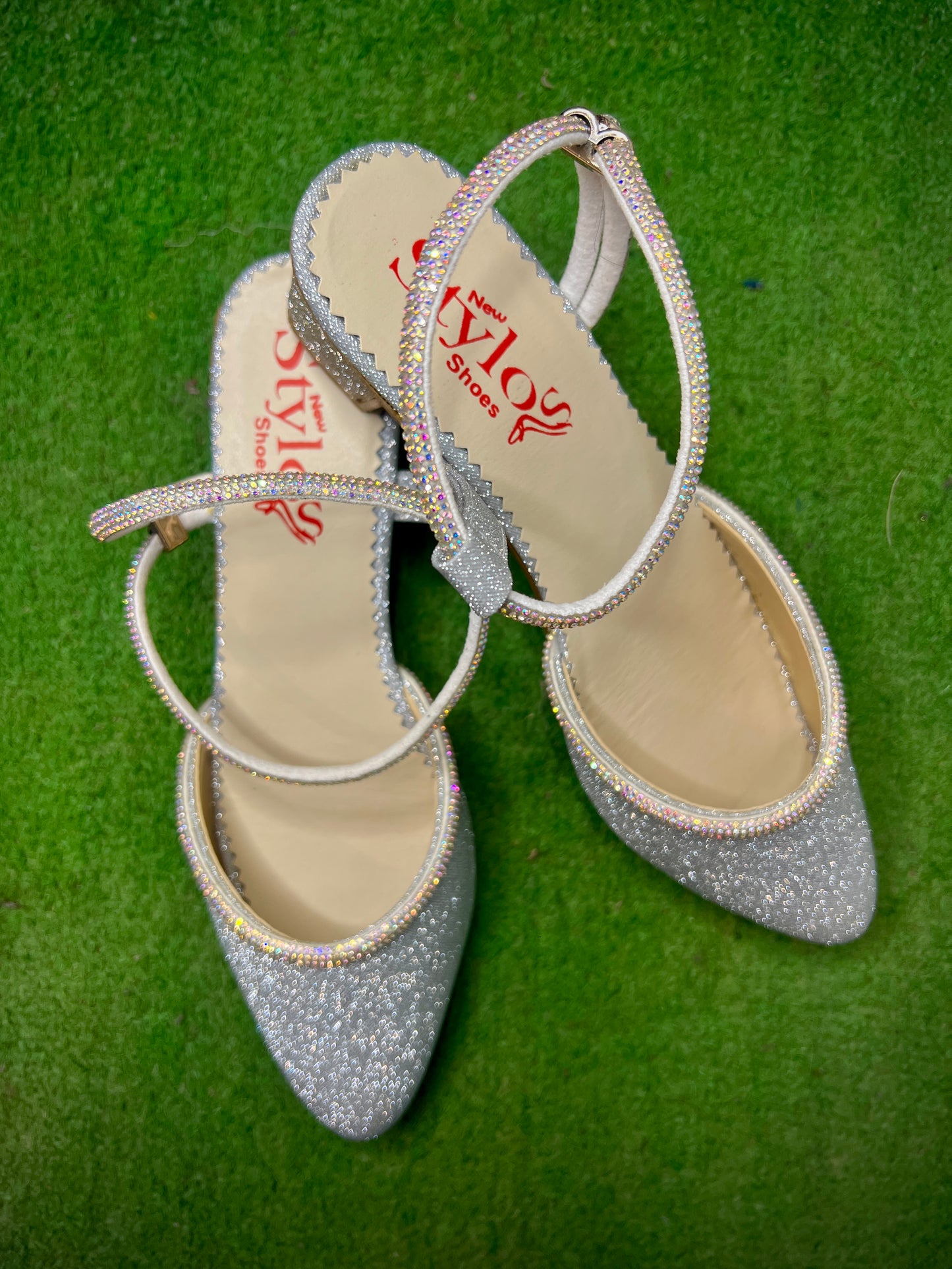"Walkzy Glitter Closed Toe Kitten Heel with Double Crystal Ankle Strap