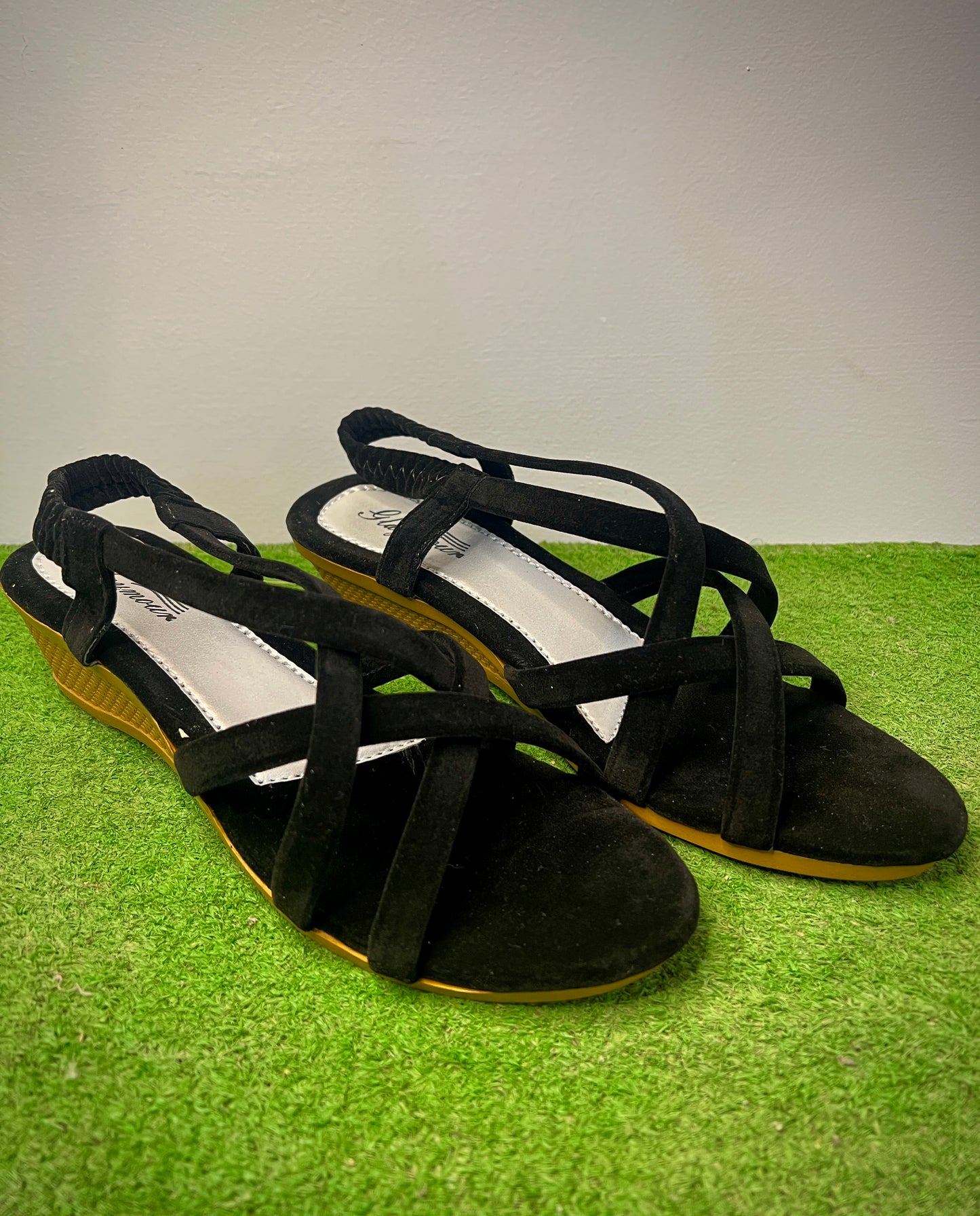 Black Suede Multi-Strap Wedge Sandal with Elastic Slingback — Casual Cool, All Day Long