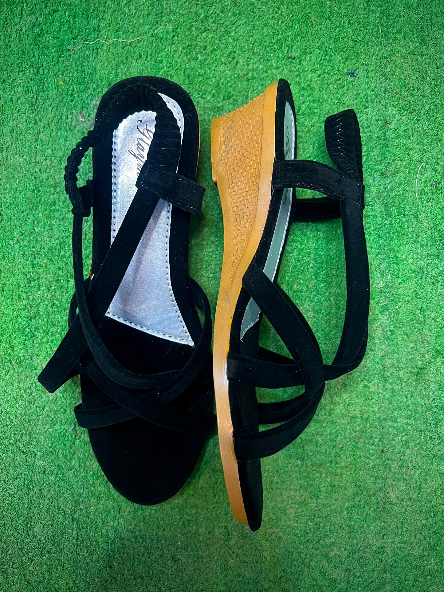 Black Suede Multi-Strap Wedge Sandal with Elastic Slingback — Casual Cool, All Day Long