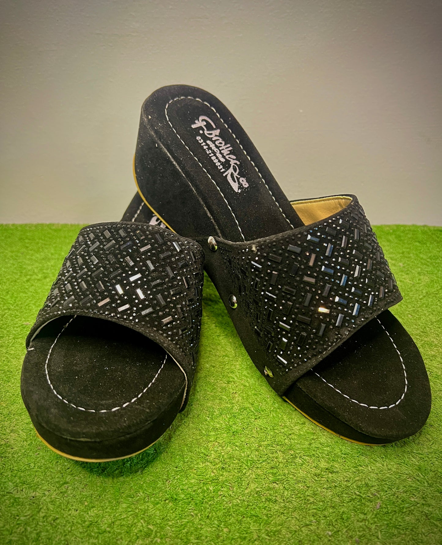 "Walkzy Embellished Wedge Mules with Gold Double Buckle — Luxury Underfoot, Power in Every Step