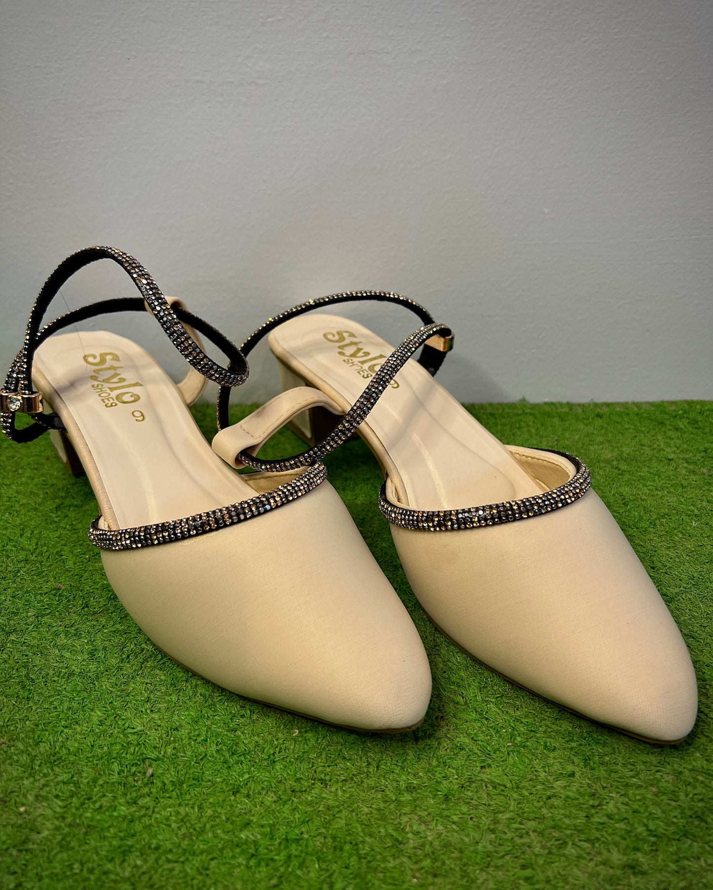 "Walkzy Glitter Block Heel Mules with Stone Detailing — Shine Every Step
