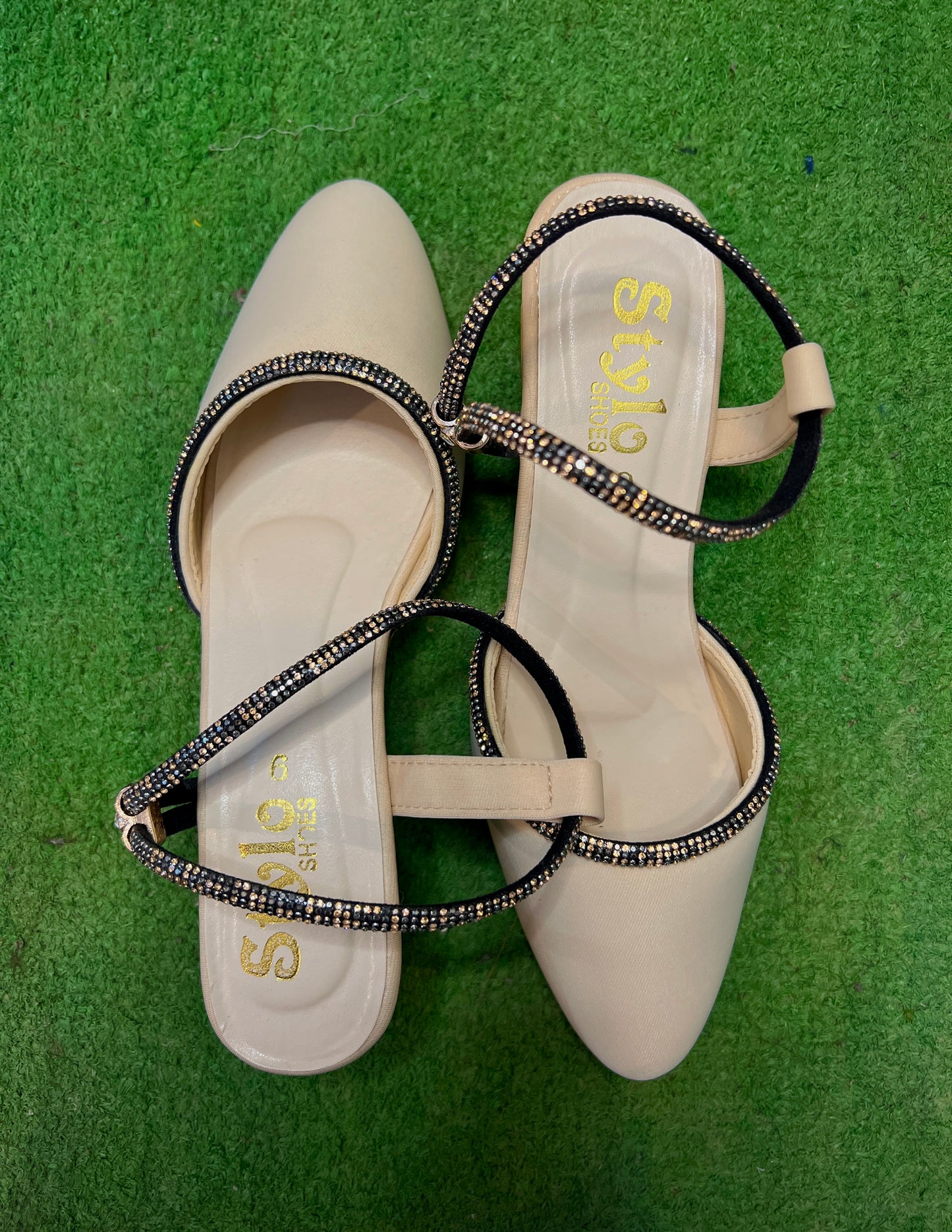 "Walkzy Glitter Block Heel Mules with Stone Detailing — Shine Every Step